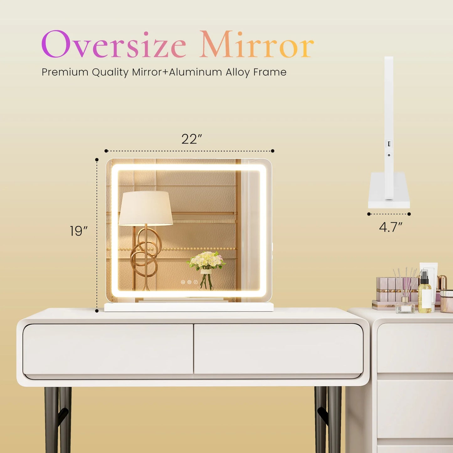 JHK LED Vanity Mirror With Lights Dimmable 3 Color Modes