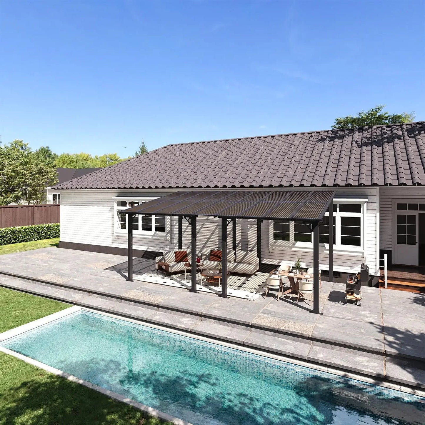Aoxun Premium Gazebo, Wall Mounted Gazebos Pergola, Outdoor Patio Lean to Gazebo, Awnings with Sloped Roof, for Backyard, Porch