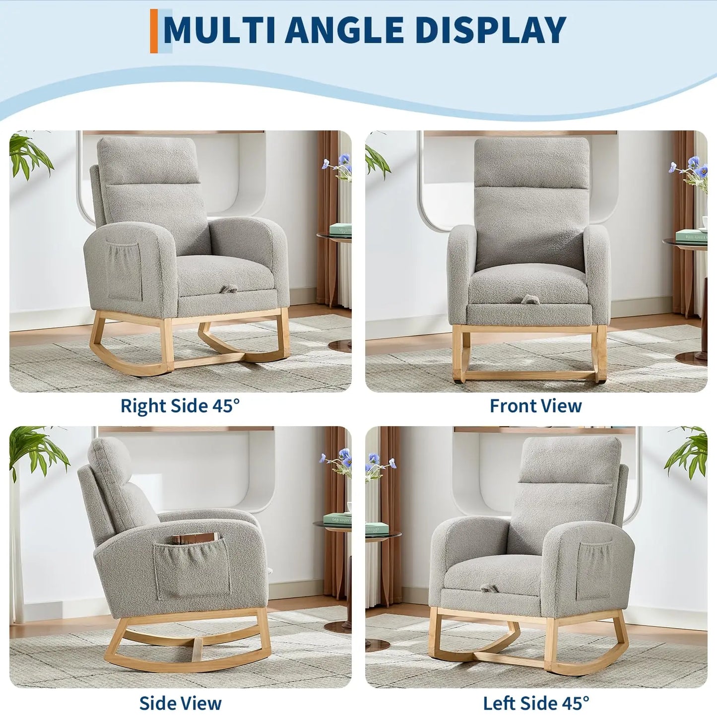 Teddy Upholstered Rocking Chair With Footrest For Living Room