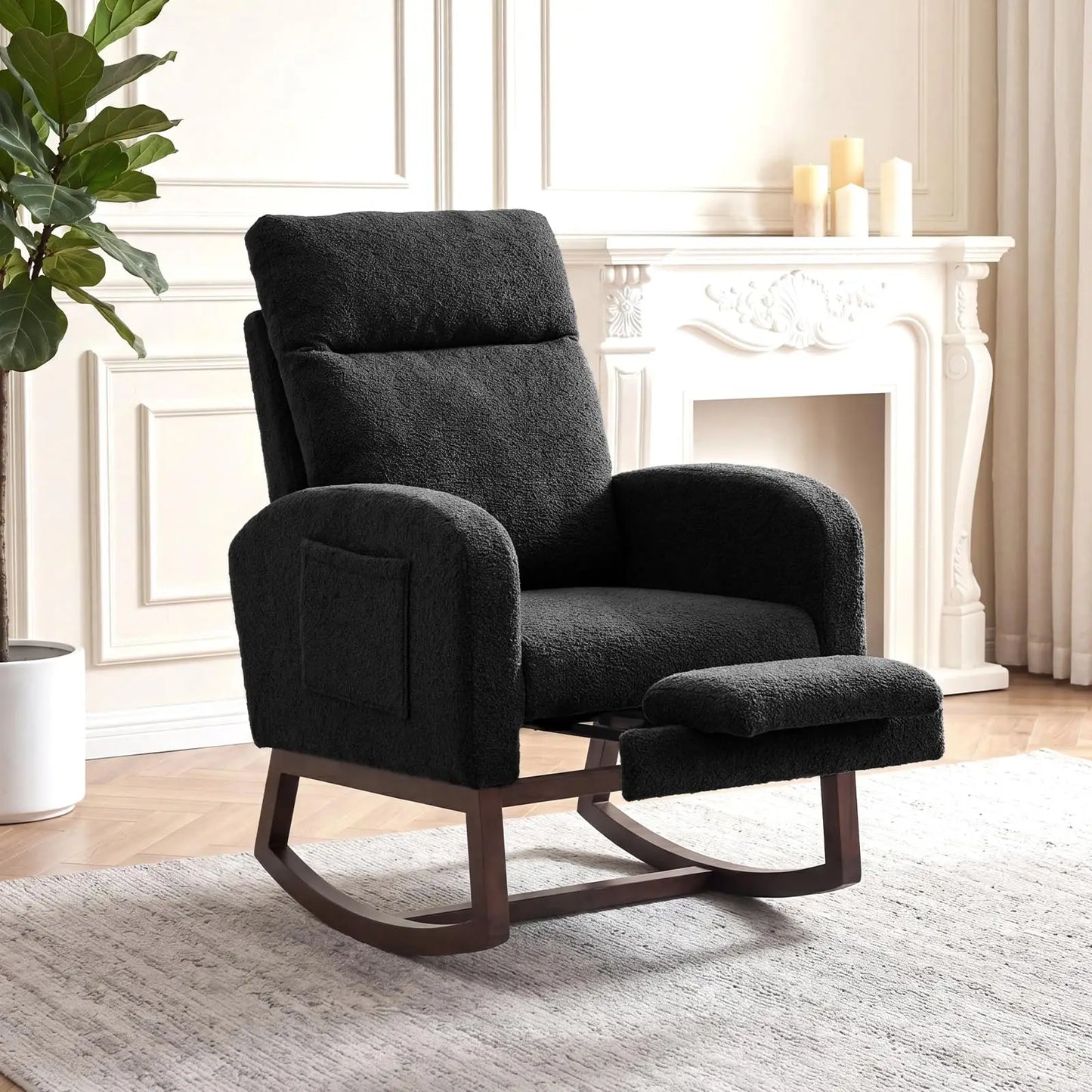 Teddy Upholstered Rocking Chair With Footrest For Living Room