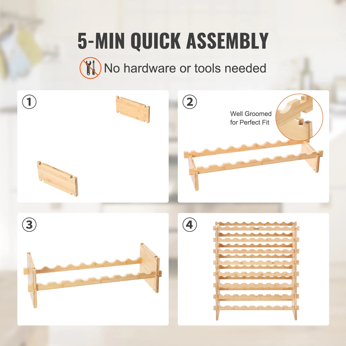 Stackable Bamboo Wine Rack For Kitchen And Cellar Storage