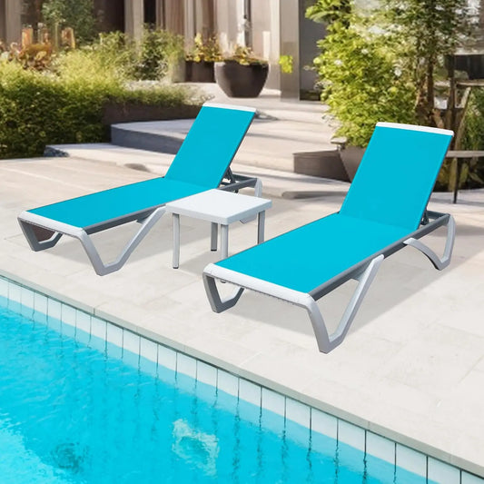 Aluminum Outdoor Lounge Chair Set of 3 With Wheels