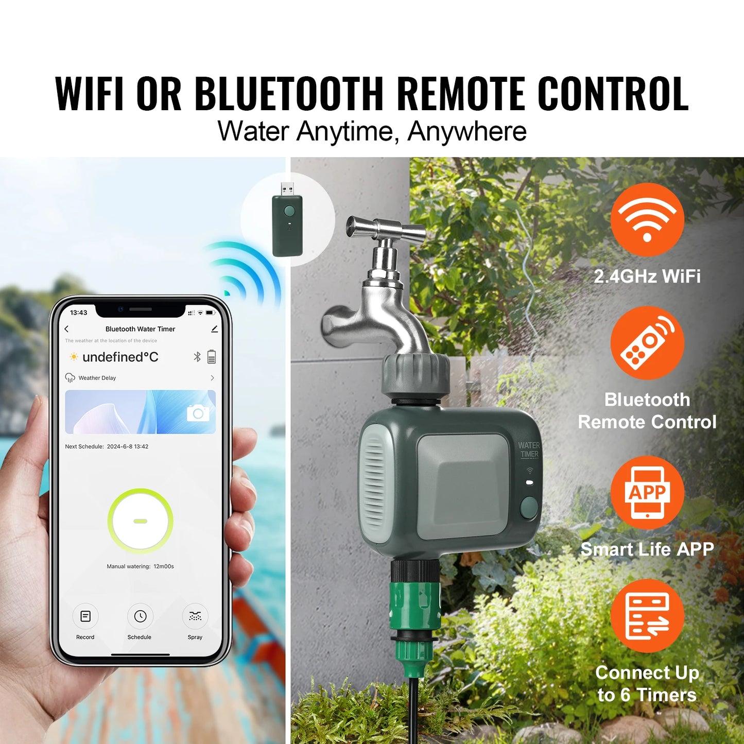 SucceBuy WiFi Sprinkler Timer Single/Two Outlet Smart Hose Faucet Water Timer APP Control/Voice Control, IPX6 for Yard Watering