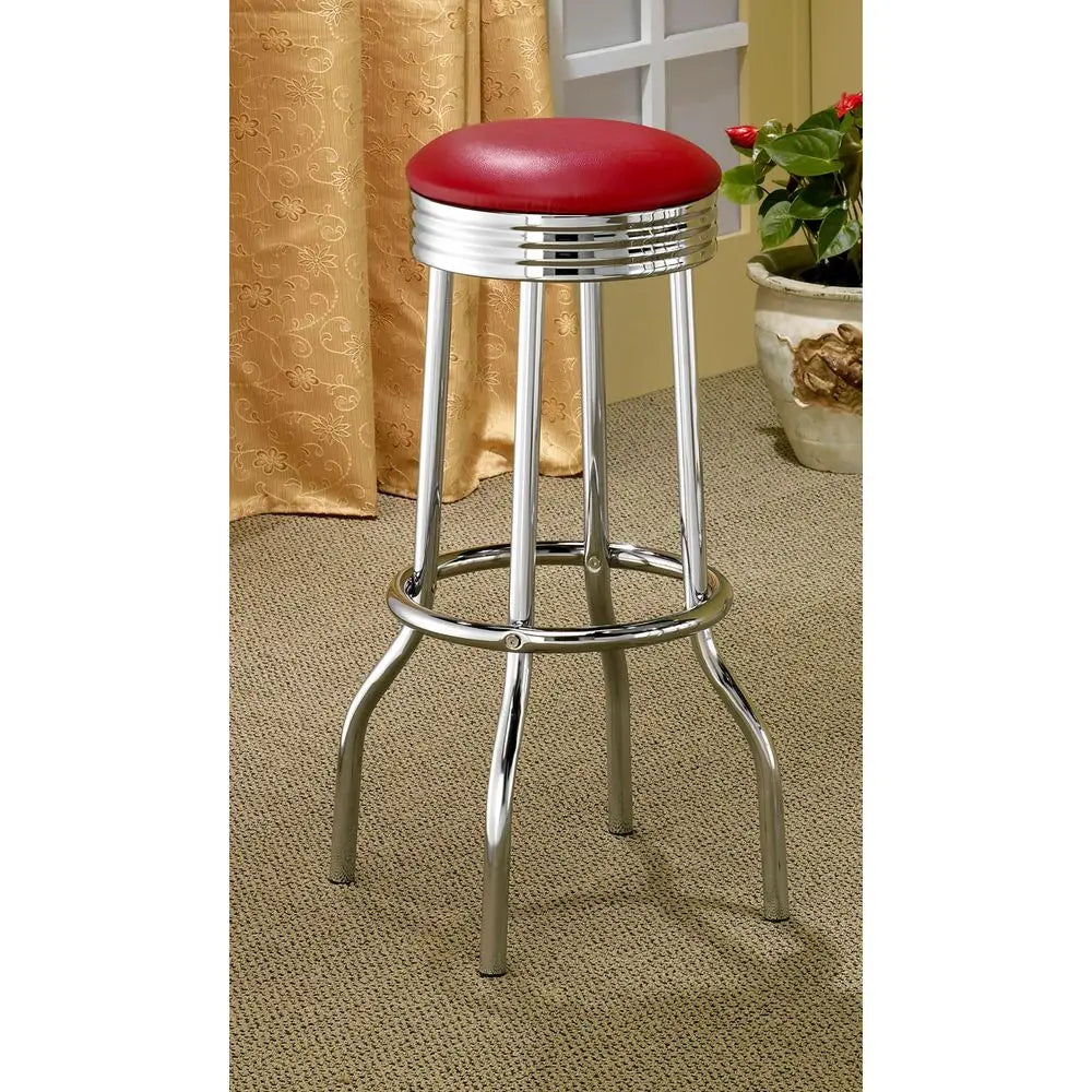 Bar Stool Chair in Red Seat Height 30 with Round Seat, Footrest Indoor for Dining Room Kitchen Bar Table Set of 2 -HOT