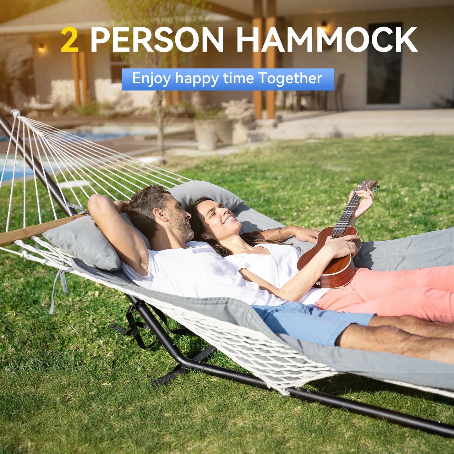 Heavy-Duty Outdoor Hammock with Steel Stand.Detachable for Versatile Use - Ideal for Courtyard, Garden Lawn, Patio Balcony, Lake
