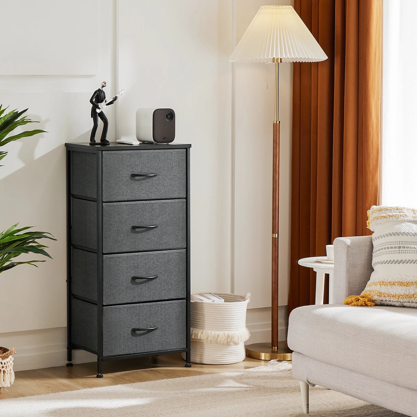 JHK Modern Dresser Nightstand Wardrobe With Four Fabric Drawers