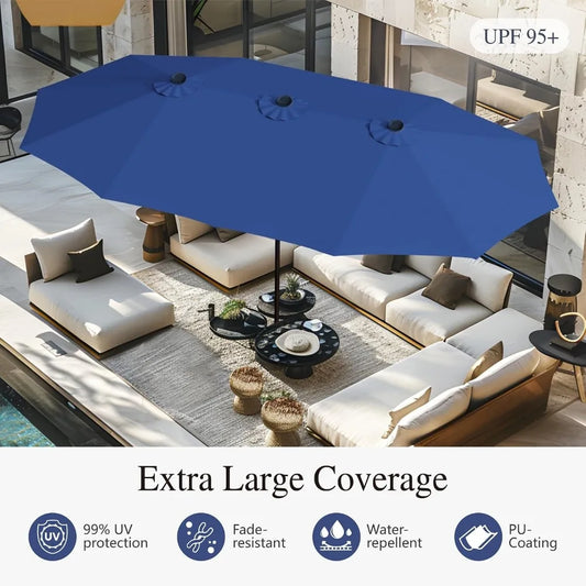 15ft Extra Large Rectangular Market Patio Umbrella,Heavy Duty,Base Included,Outdoor,Custom