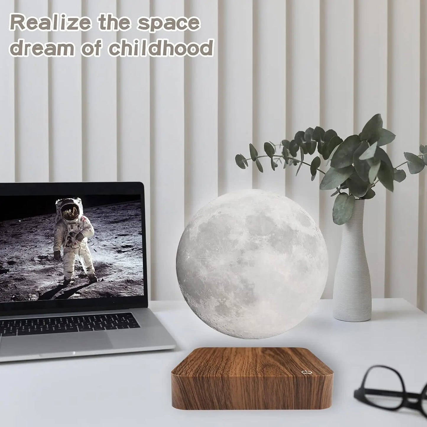 Mexllex Magnetic Rotating Moon Lamp With Wooden Base And 3 Color Temperature LED