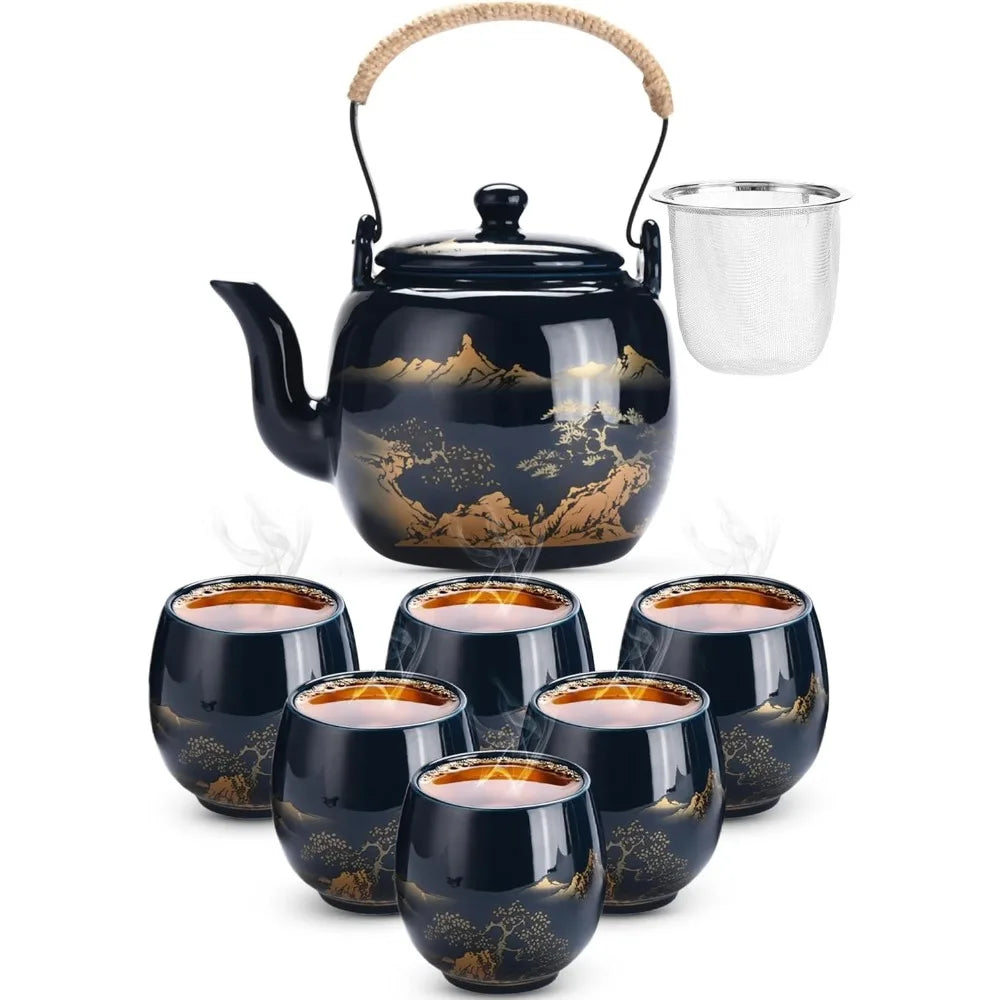 Kitchen porcelain tea set: Authentic ceramic teapots and cups - elegantly designed for tea parties and everyday use