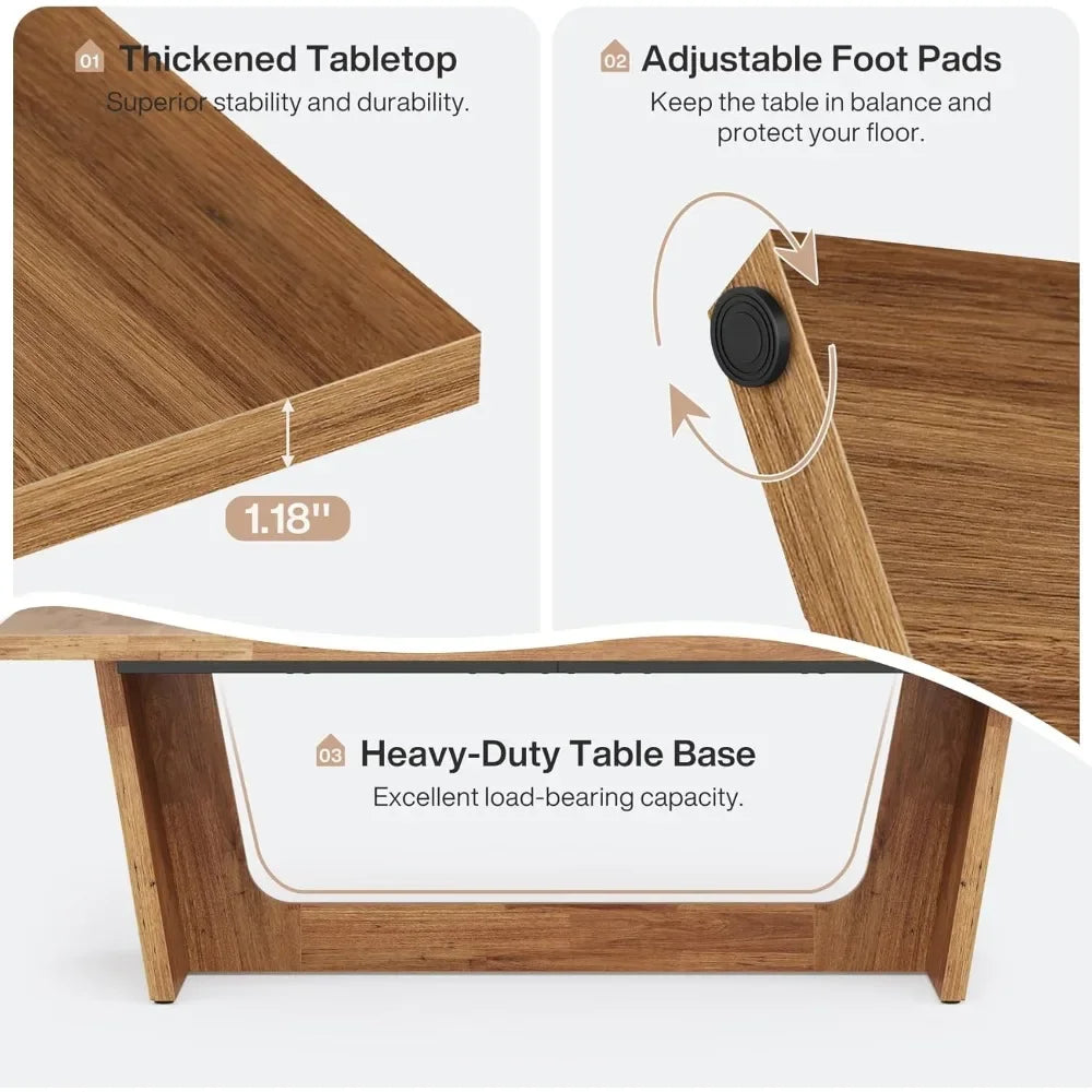 70.87 Inch Dining Table, Large Wooden Dining Table for 6-8 People, Rectangular Farmhouse Kitchen Dining Table with Sturdy Base
