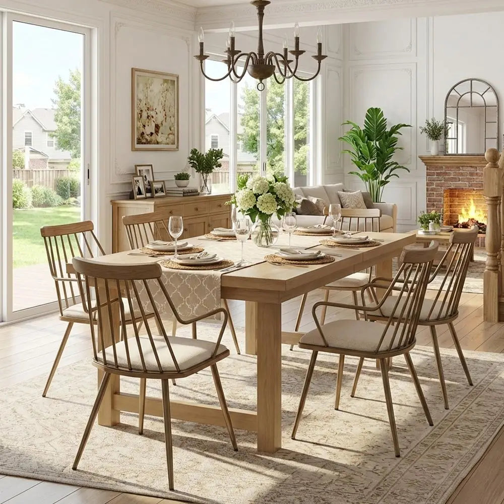Mid Century Modern Dining Chairs Set Of 6 Linen Upholstery