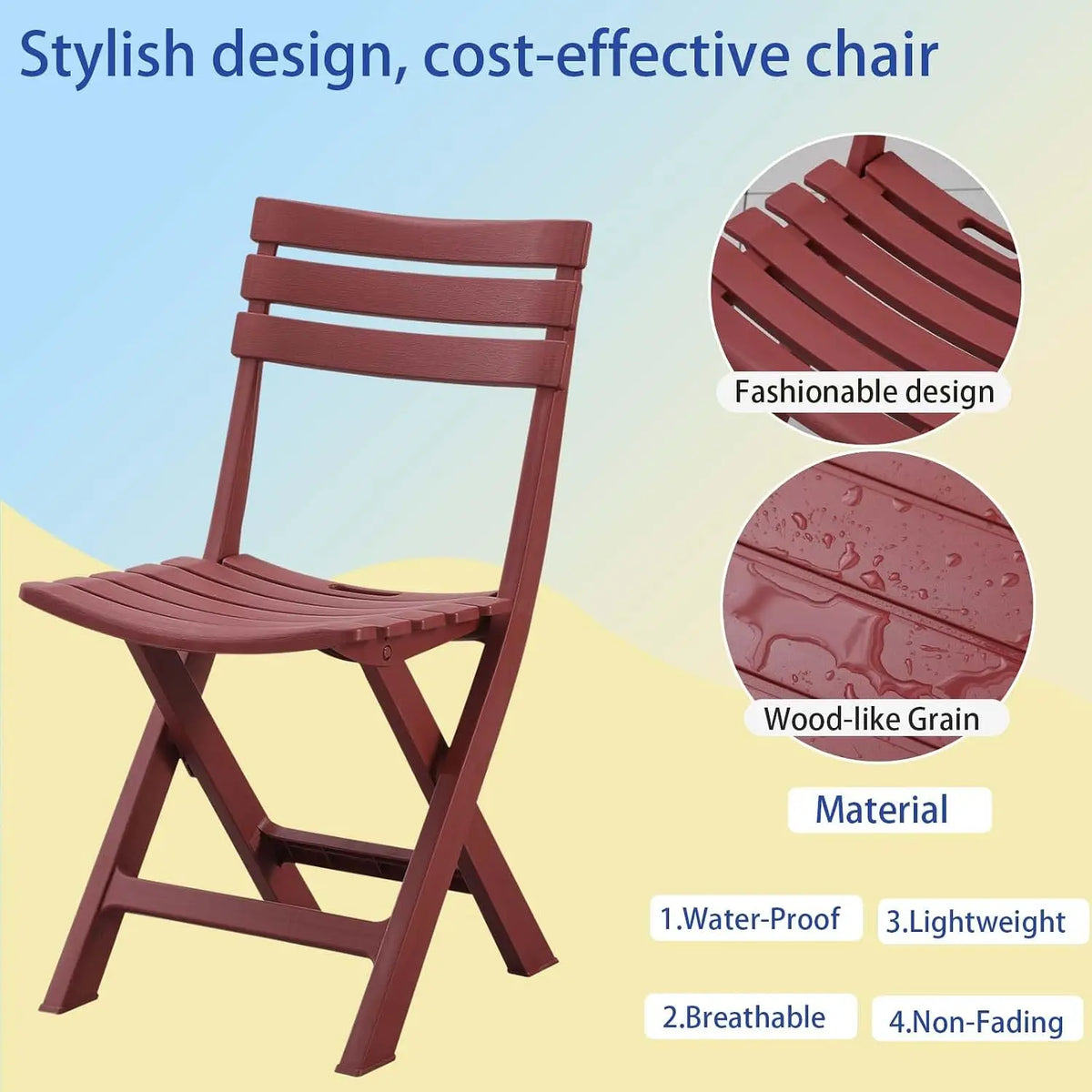 3-Piece Folding Bistro Set – Outdoor Patio Table and 2 Chairs, Wood Grain Finish, Red