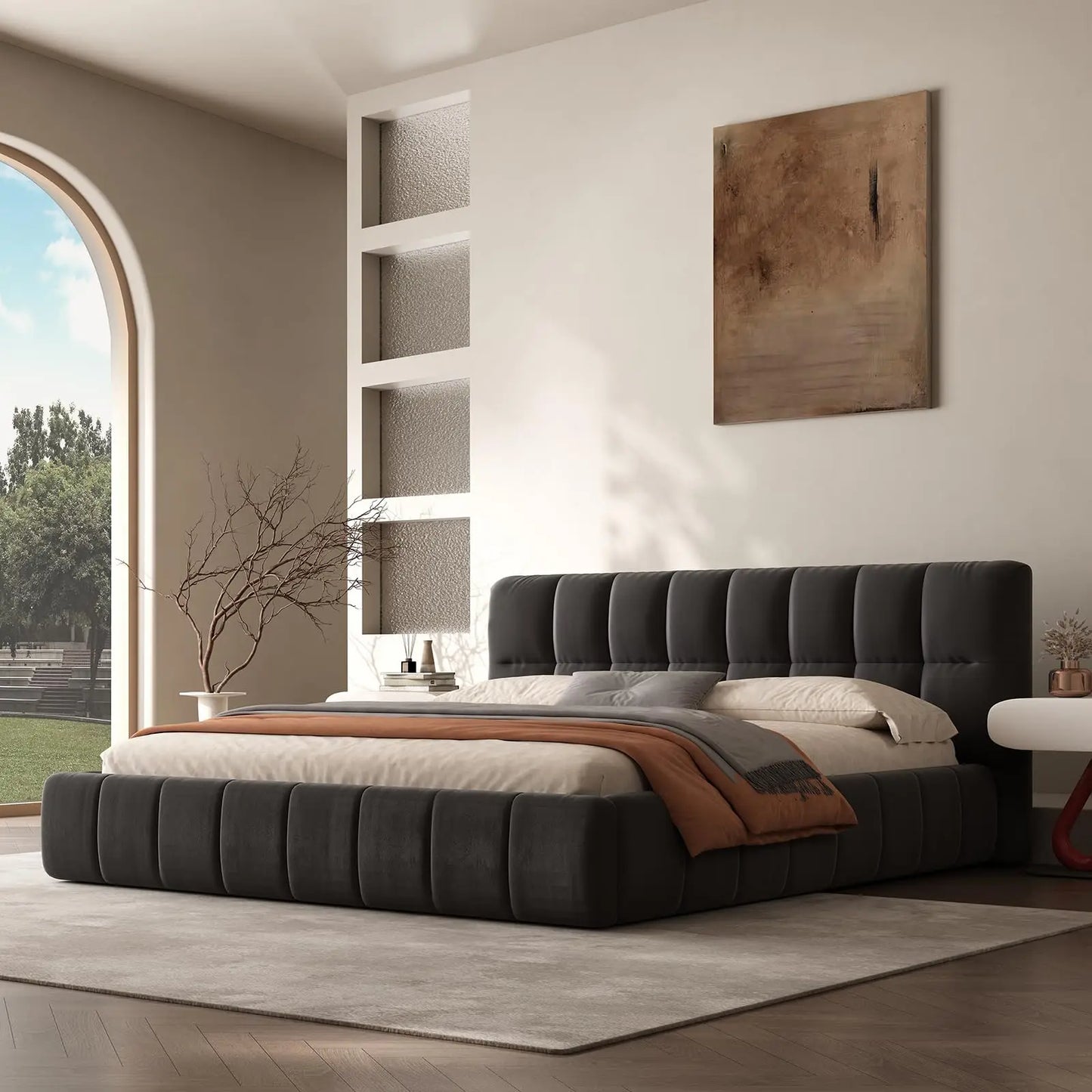 QWC Platform Bed With Headboard, Footboard, Block Design