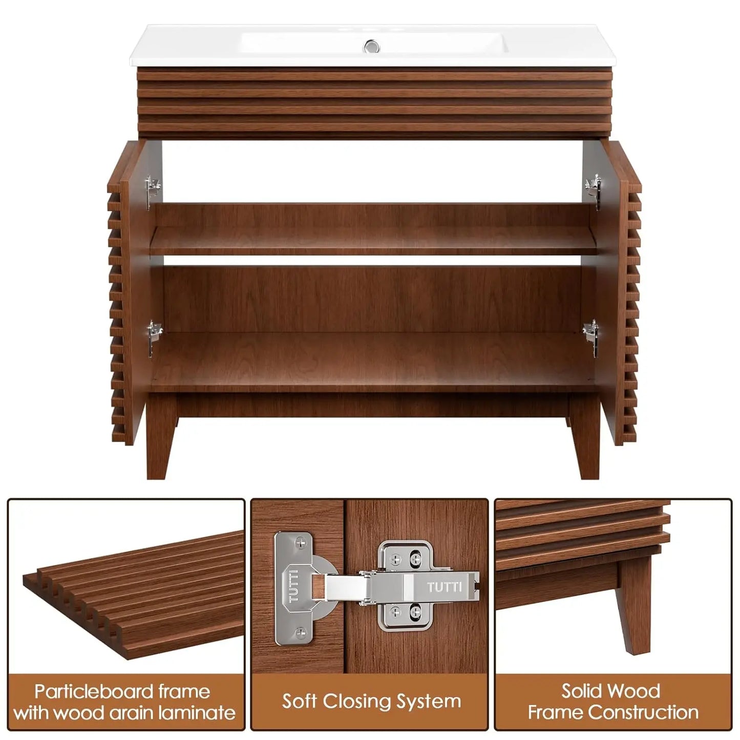 Mid Century Freestanding Bathroom Vanity With Undermount Ceramic Sink