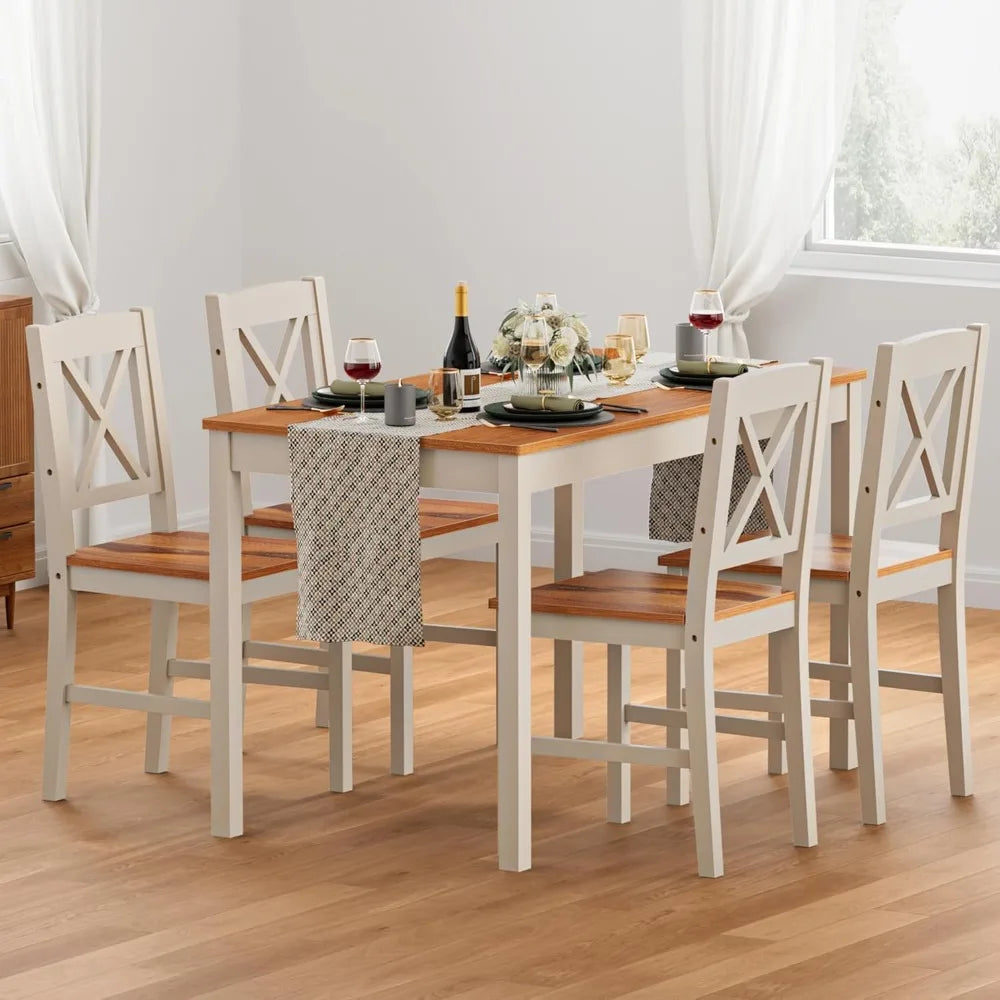 5 Pc Dining Table Set, Wood Kitchen Table & 4 Chairs for Dining Room, Apartment, Dark Brown Gray
