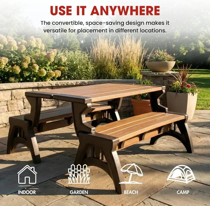 Convert-a-Bench 2-in-1 Outdoor Bench & Picnic Table - Foldable, Weather-Resistant Seating - Perfect for Patio, Lawn, Garden