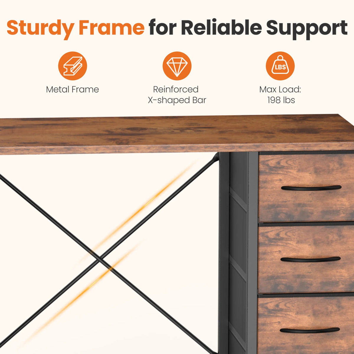 JHK Computer Desk With Eight Fabric Drawers And Reinforced Frame