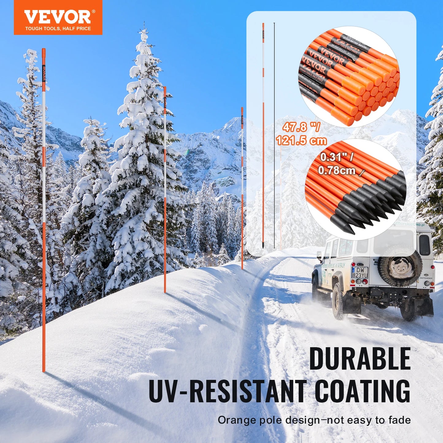 Driveway Markers Fiberglass Poles Snow Stakes For Parking Lots Walkways