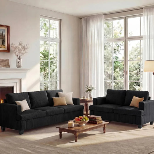 2 Piece Modern Sleeper Loveseat & 3 Seater Sofa Set, Deep Seat Corduroy Living Room Furniture for Apartment Lounge 89", Custom