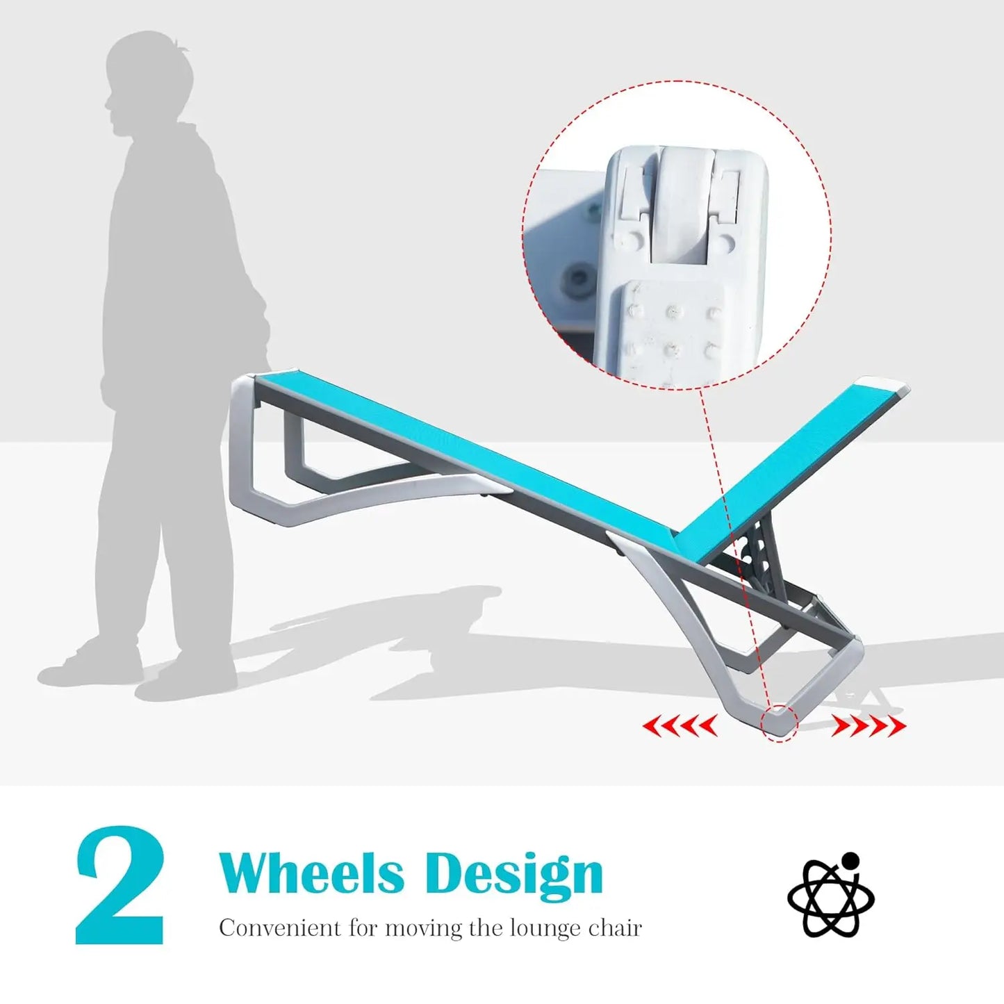 Aluminum Outdoor Lounge Chair Set of 3 With Wheels