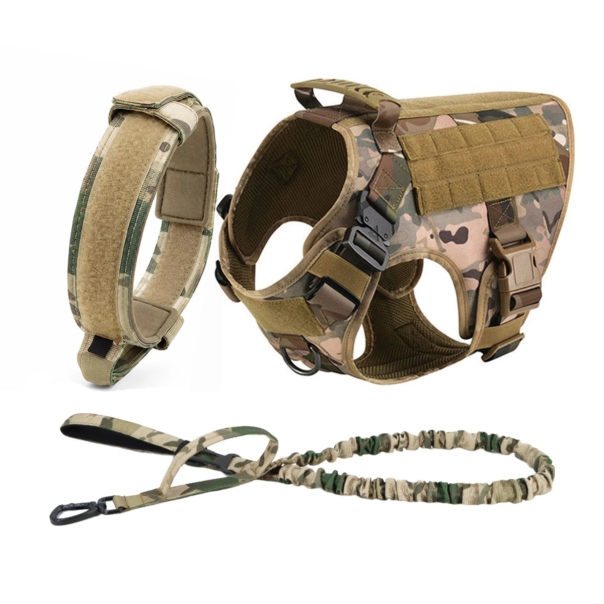 PETRAVEL Tactical Dog Harness Set With Leash And MOLLE Pouches