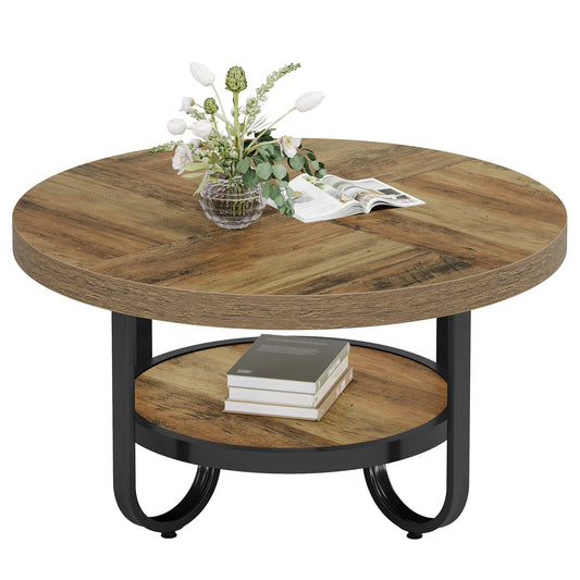 Tribesigns Round Coffee Table for Living Room, 2-Tier Center Table with Storage Shelf, 31.1-Inch Industrial Cocktail Tea Table w
