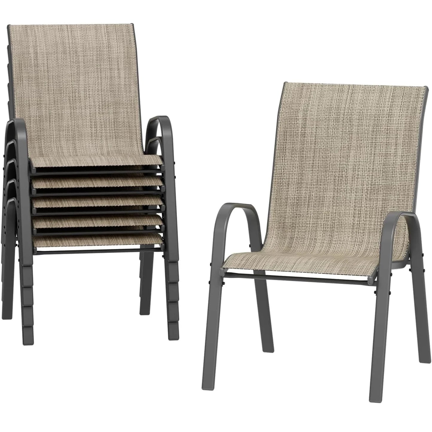 AuAg Outdoor Stackable Dining Chairs, 6-Piece High Back Set