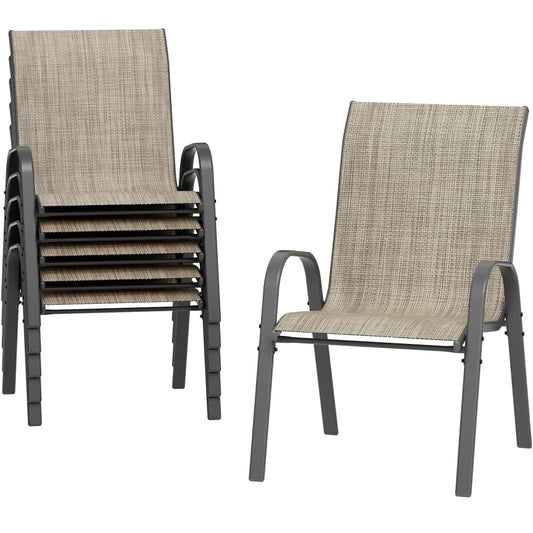 AuAg Outdoor Stackable Dining Chairs, 6-Piece High Back Set
