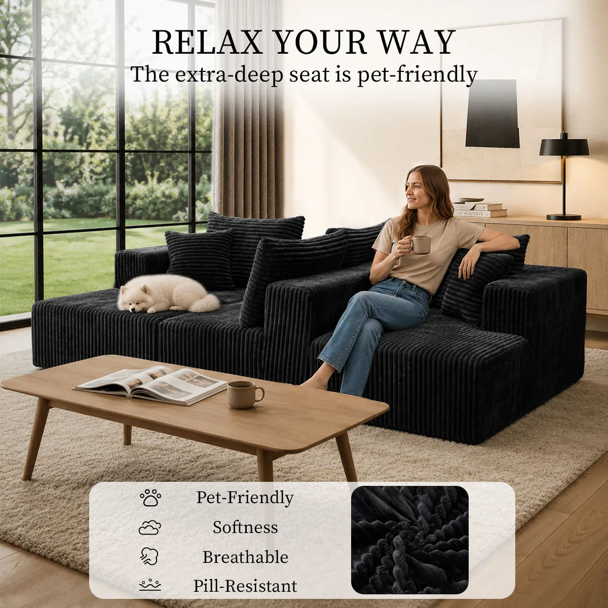 Modular U Shaped Sectional Sofa With Double Chaise Lounges Corduroy