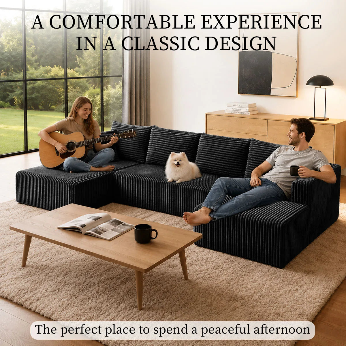 Modular U Shaped Sectional Sofa With Double Chaise Lounges Corduroy