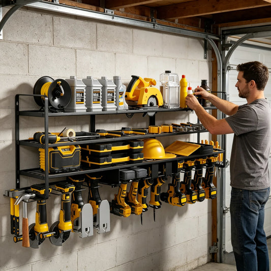 Power Tool Organizer Rack For Garage Wall Mount Holds 12 Cordless Drills