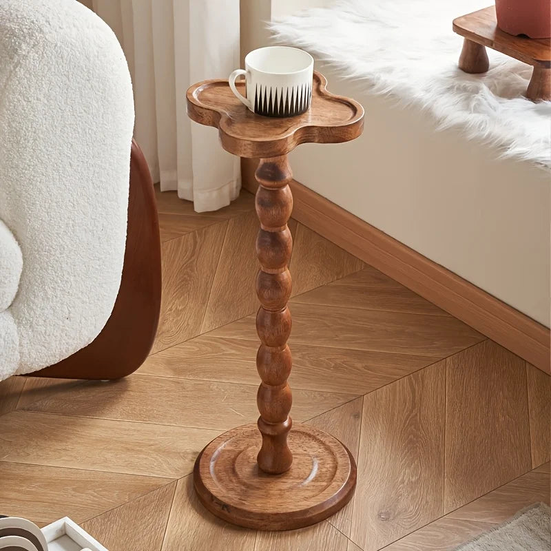 Modern Round Wooden Side Table Pedestal For Living Room