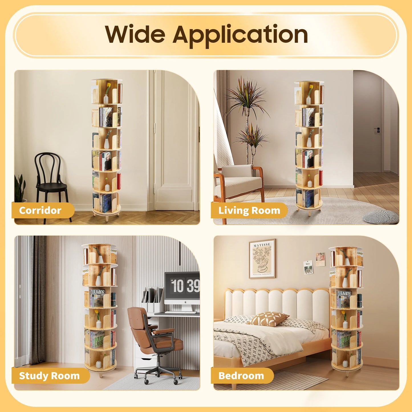 Rotating Cylindrical Bookshelf Freestanding Storage Rack For Kids Home Use