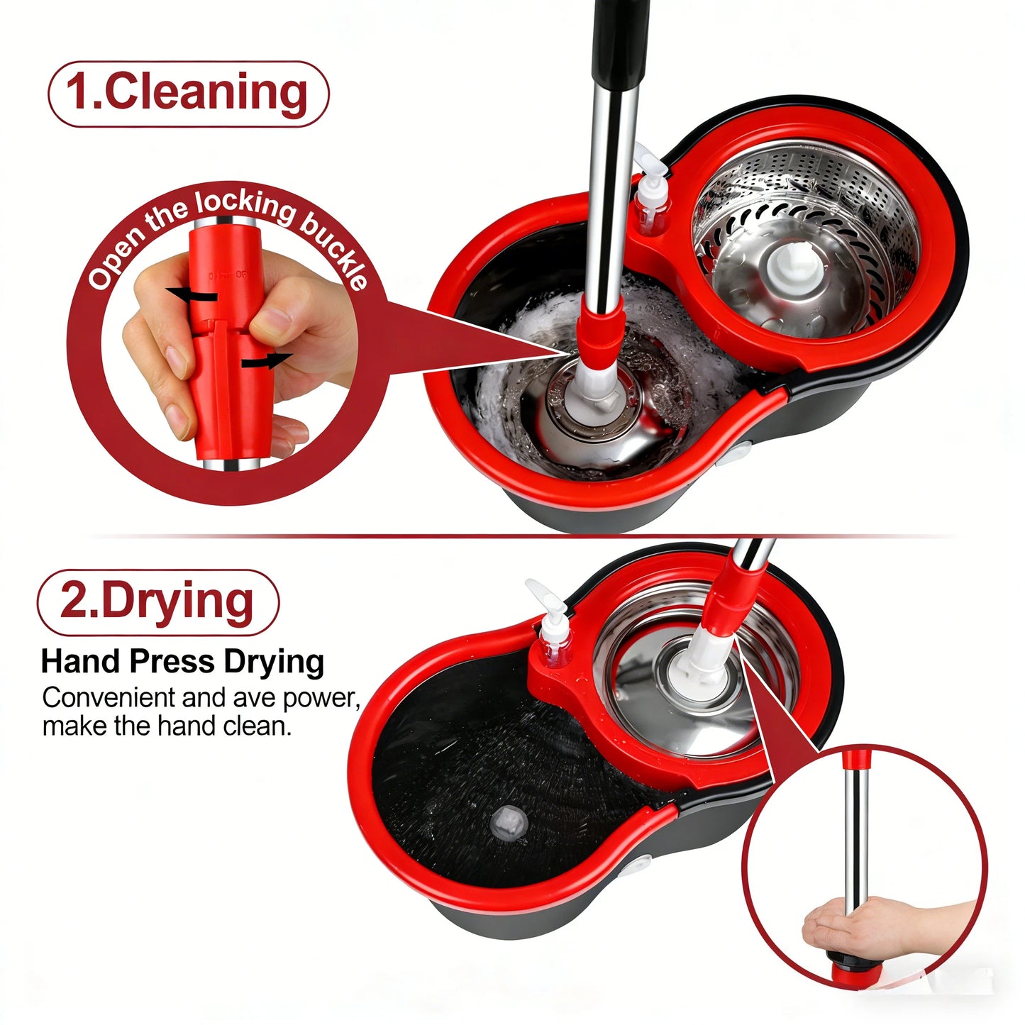 AEHOME 360 Spin Mop And Bucket Set SelfWringing Floor Cleaner