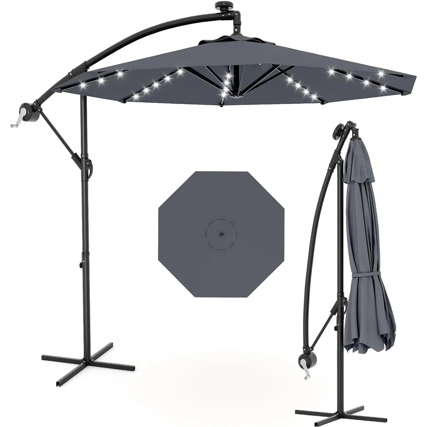 HiMISS Offset Patio Umbrella With Solar LED Lights