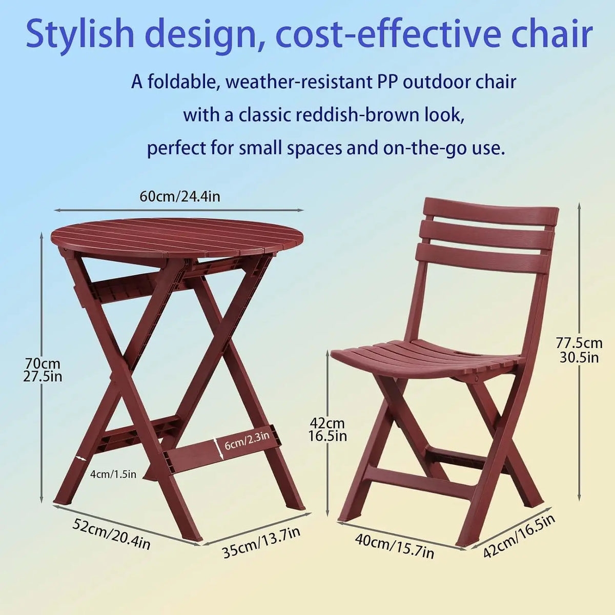 3-Piece Folding Bistro Set – Outdoor Patio Table and 2 Chairs, Wood Grain Finish, Red