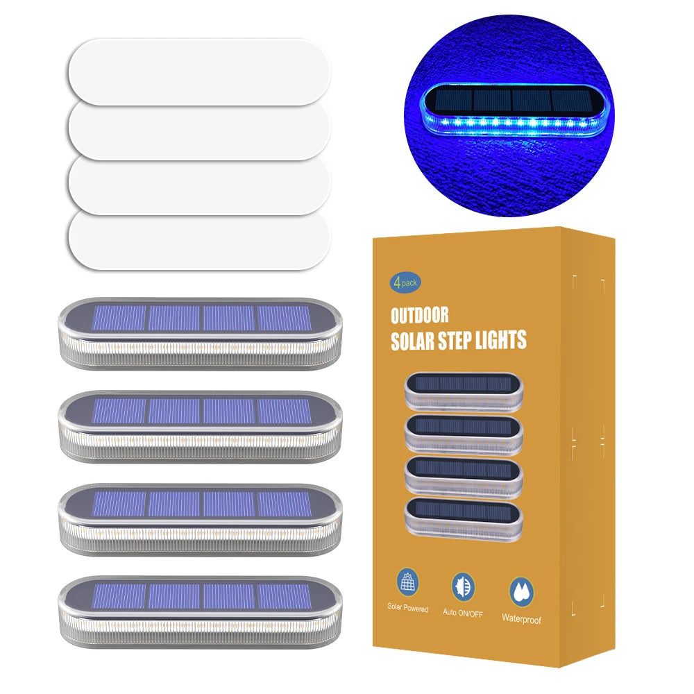 Solar LED Deck Lights 4 Pack AutoOnOff IP68 Waterproof