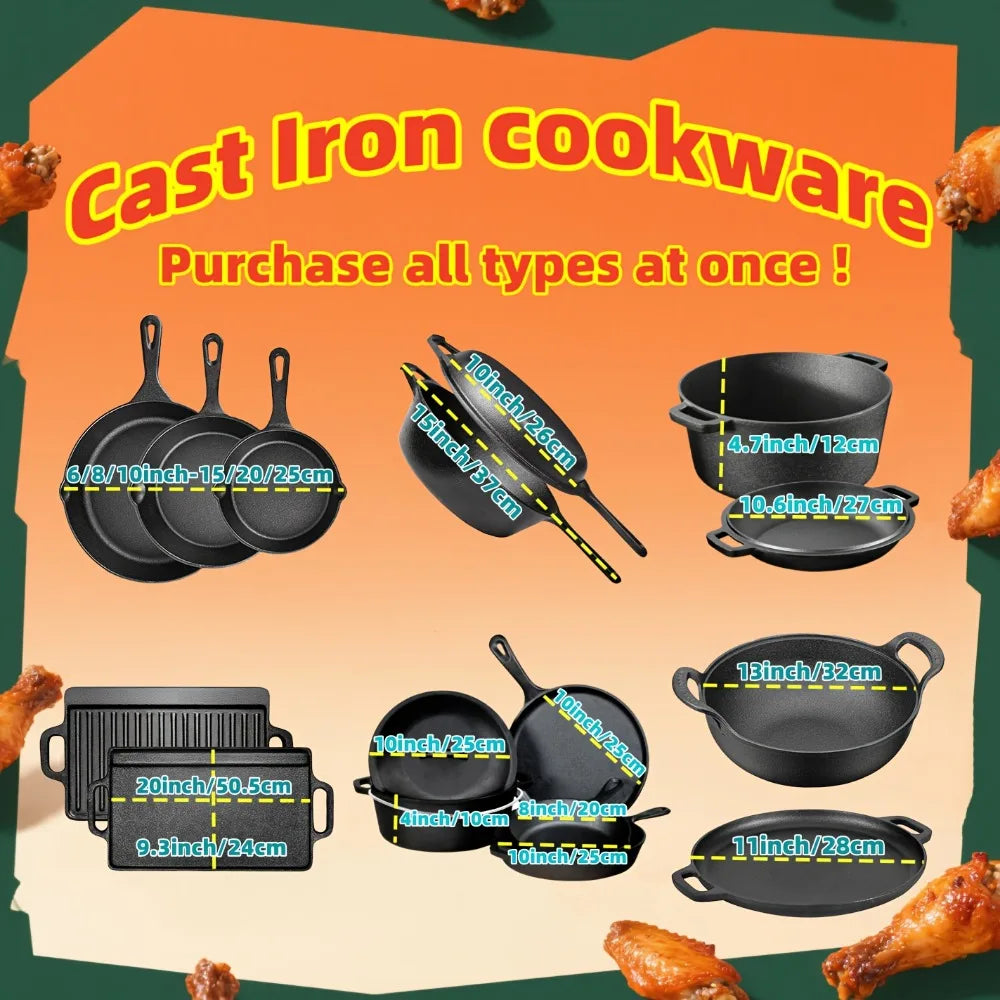 AEDG Cast Iron Skillet Set Preseasoned Non Stick Pans For Oven Grill Campfire