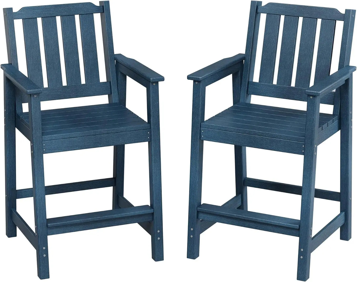 Outdoor Patio Bar Height Chair Set of 2, All-Weather HDPE Bar Height Barstools Widened Chair Set, Adirondack Chairs Set with Widened Armrests for Garden, Poolside, Bistro