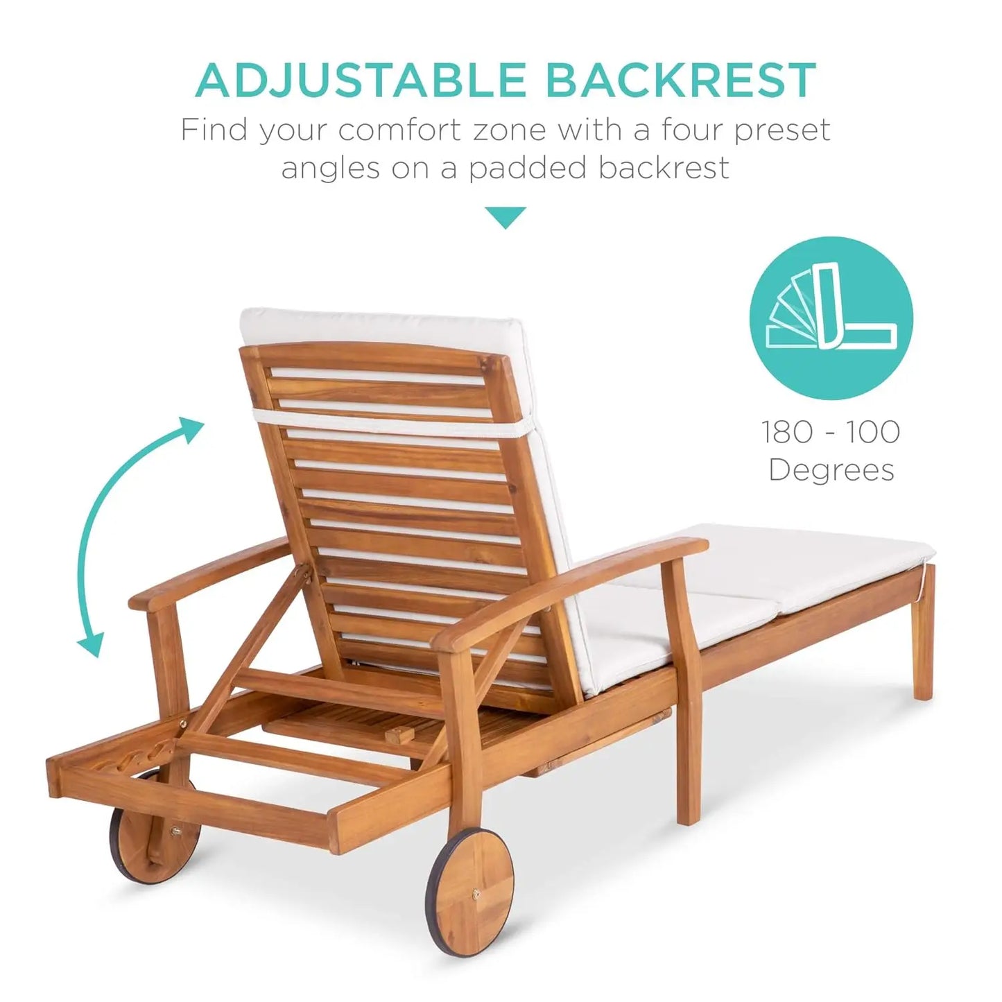 Acacia Wood Chaise Lounge Chair Recliner With Slide Out Table