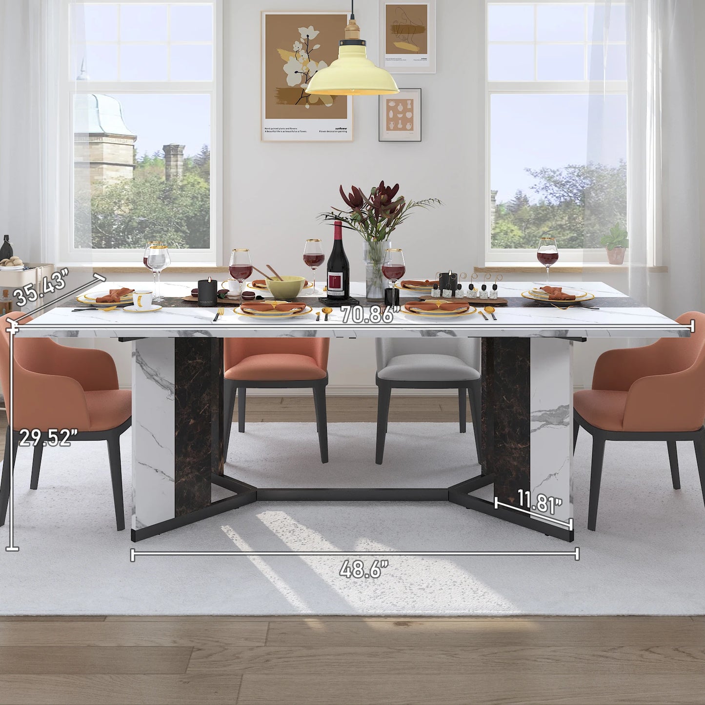 QiaoShiRen Modern Rectangular Wooden Dining Table With Metal Legs