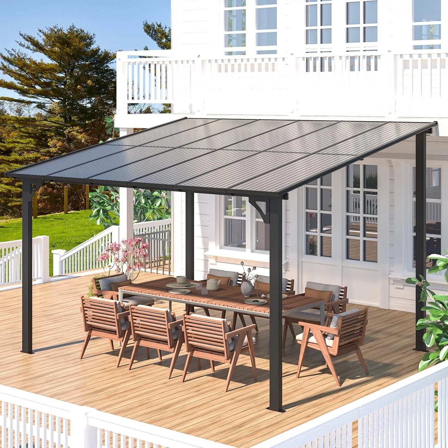 Wall Gazebo12’ x 10’, Hard Top Gazebos Pergola on Clearance, Outdoor Patio Lean to Gazebo Canopy Awnings for Deck,, Customized