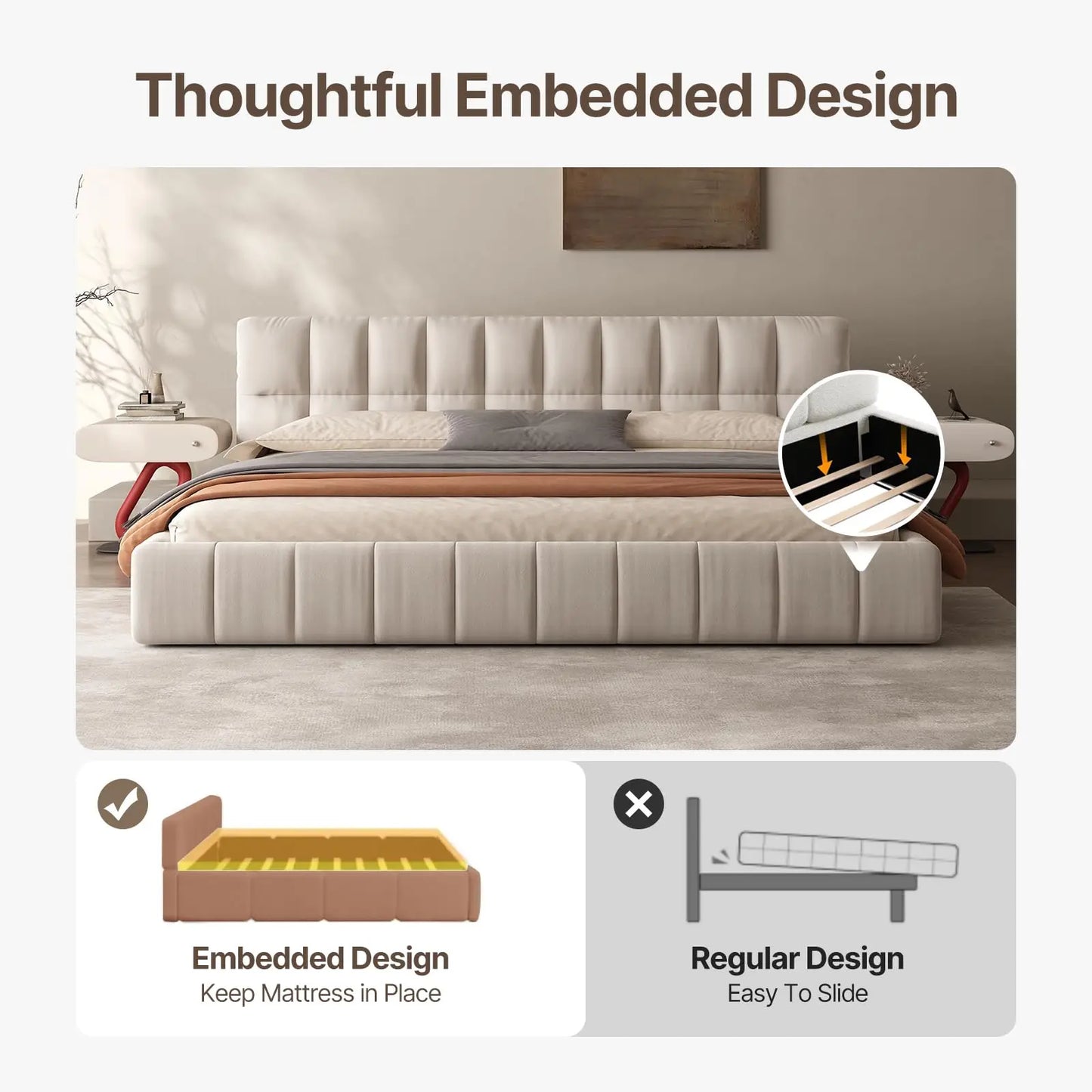 QWC Platform Bed With Headboard, Footboard, Block Design