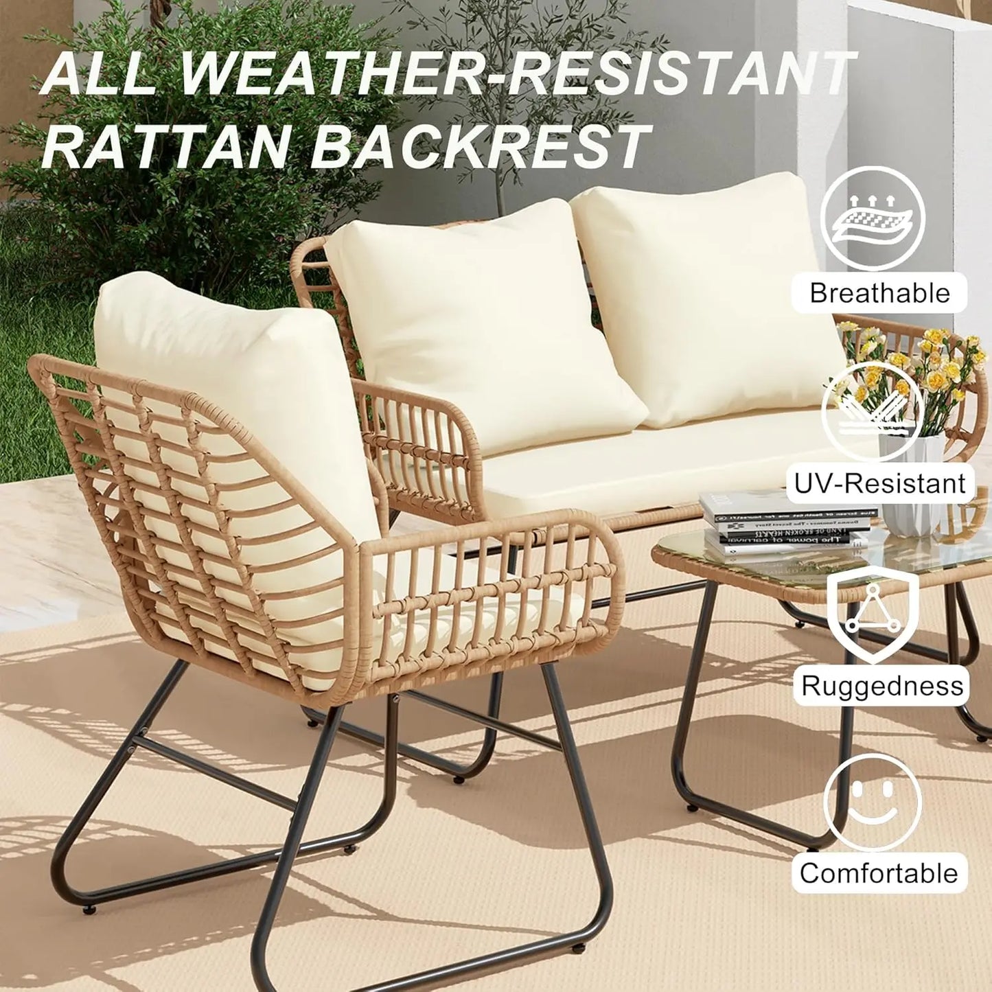 OEING All-Weather Wicker Outdoor Patio Furniture Set With Cushions