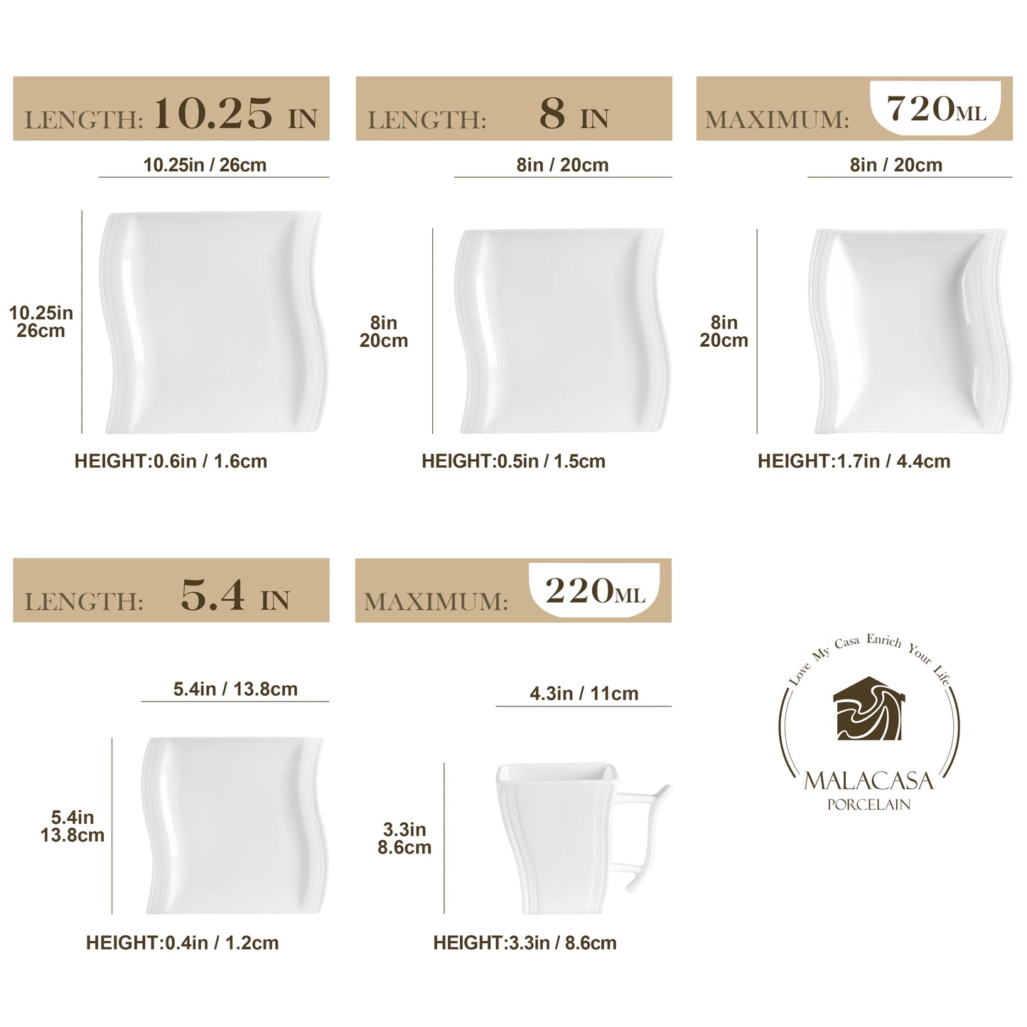 MALACASA Flora Porcelain Dinnerware Set Service For 12