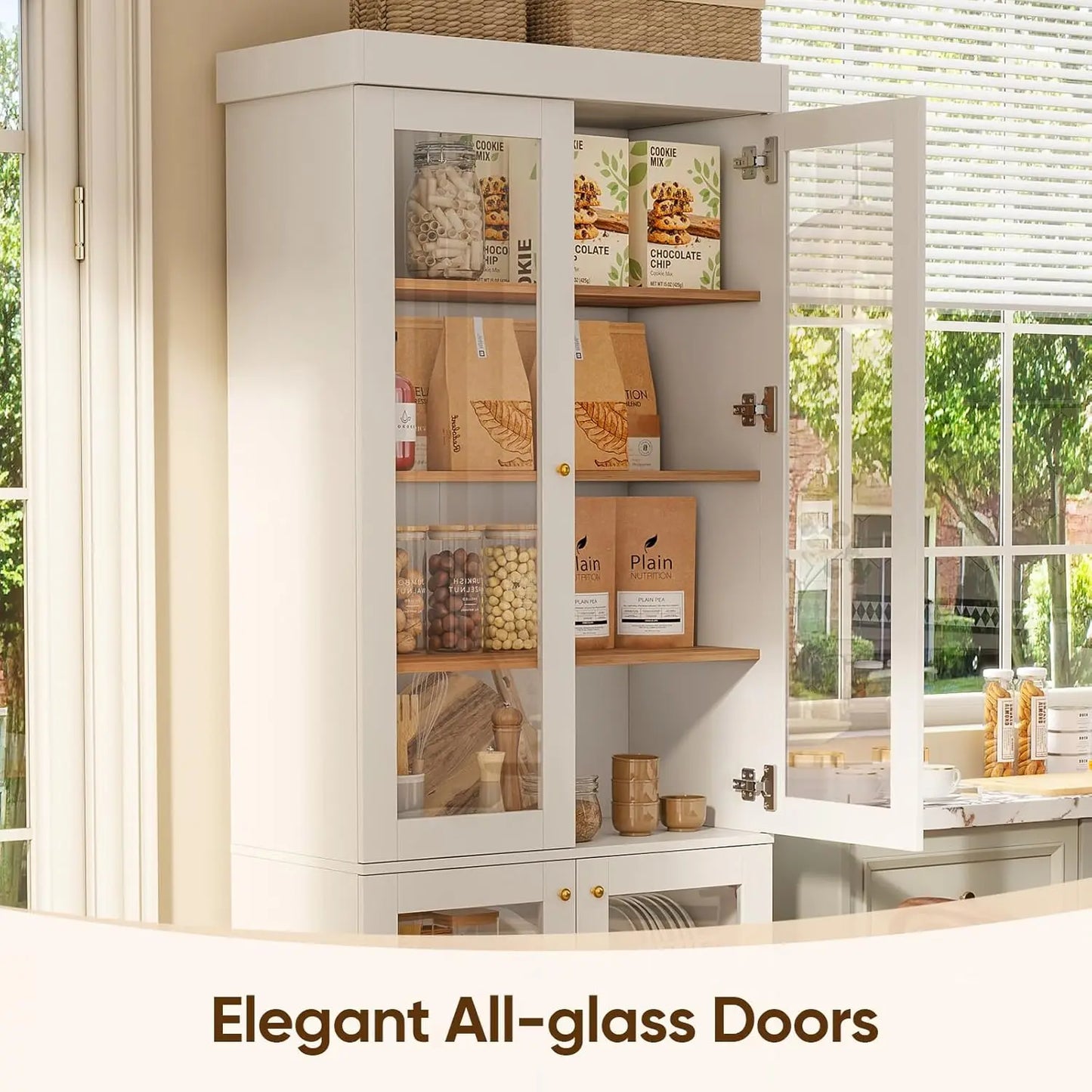 70.8" Bookshelf with Glass Doors, Farmhouse Modular Bookcase with 6-Tier Adjustable Shelves, Large Storage Cabinet, Customized