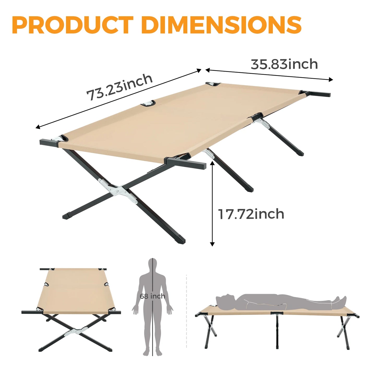 JHK Collapsible Camping Cot Lounge Chair Portable Folding Outdoor Bed
