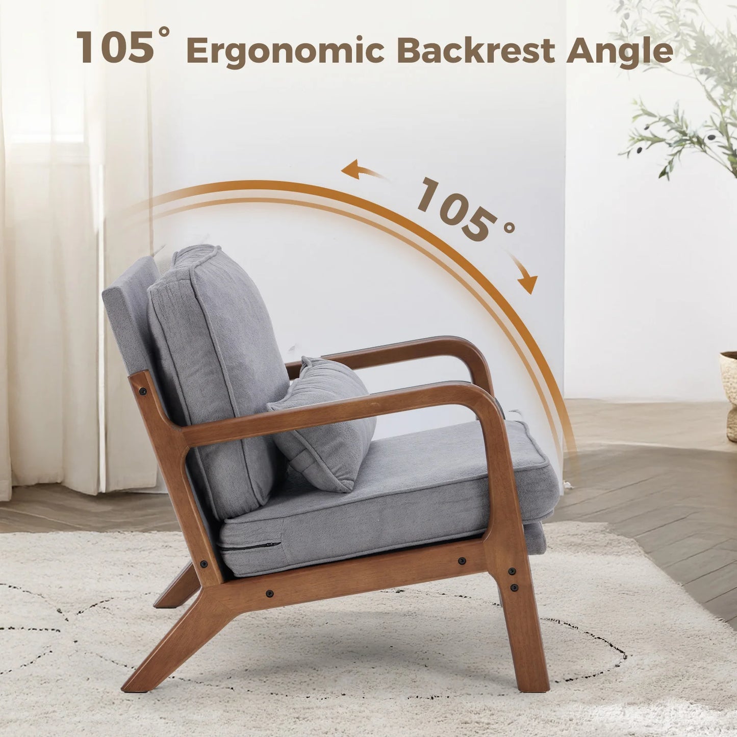 JHK Mid Century Modern Armchair With Wood Frame Cushion