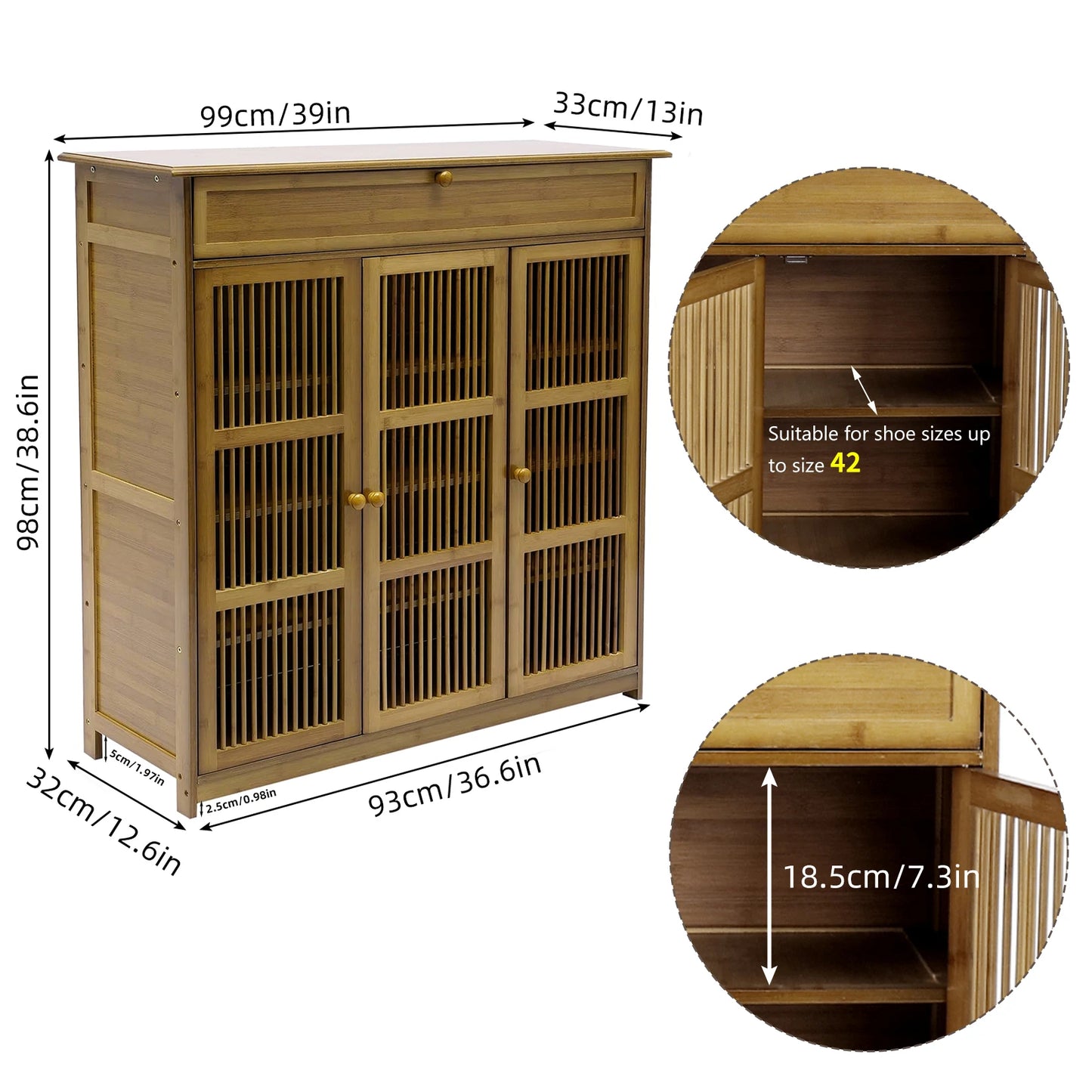 Vintage Bamboo Shoe Rack 4 Tier Cabinet Entryway Organizer