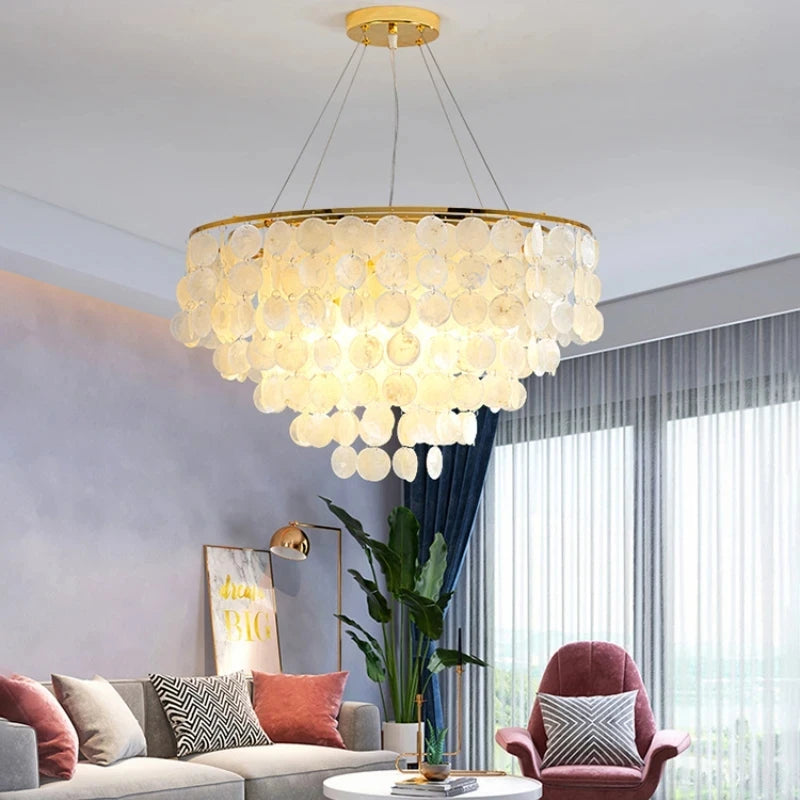Nordic Modern Minimalist Shell Wind Chime Chandelier Romantic Living Room Restaurant Bedroom Led Decorate Ceilling Hanging Light